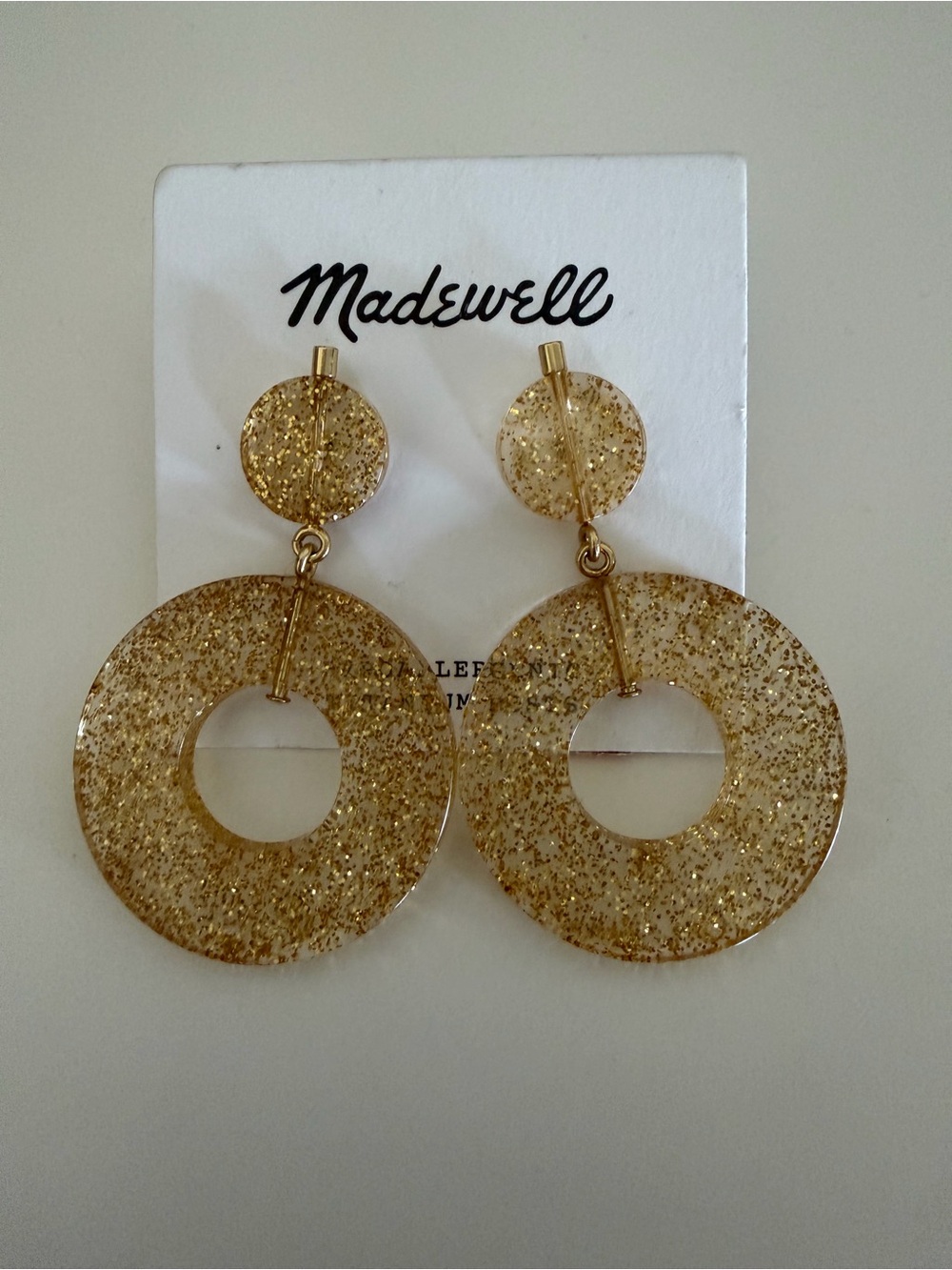 Madewell Gold Glitter Resin Hoop Drop Earrings New
